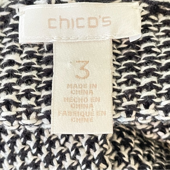 Chicos Black White Tweed Cotton Blend Open Front Tunic Cardigan Sweater Sz L/XL - Picture 10 of 11